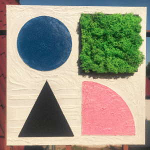 Edukacyjna dekoracja do pokoju dziecka | Obraz 30x30 cm – Figury geometryczne z mchem i PLA